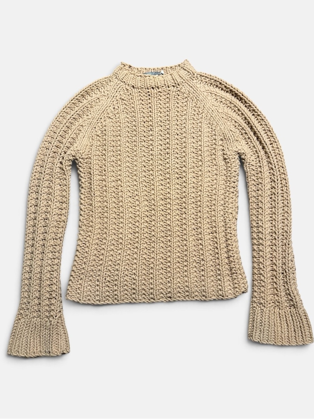 J.Crew Hand Knit Chunky Camel Sweater Textured Mock Neck